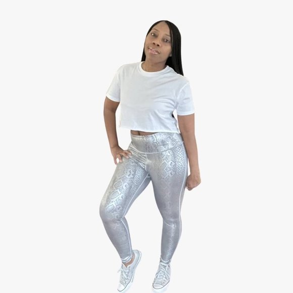 (NWT) Snake Print High Waist Leggings - Metallic Silver - Picture 2 of 6